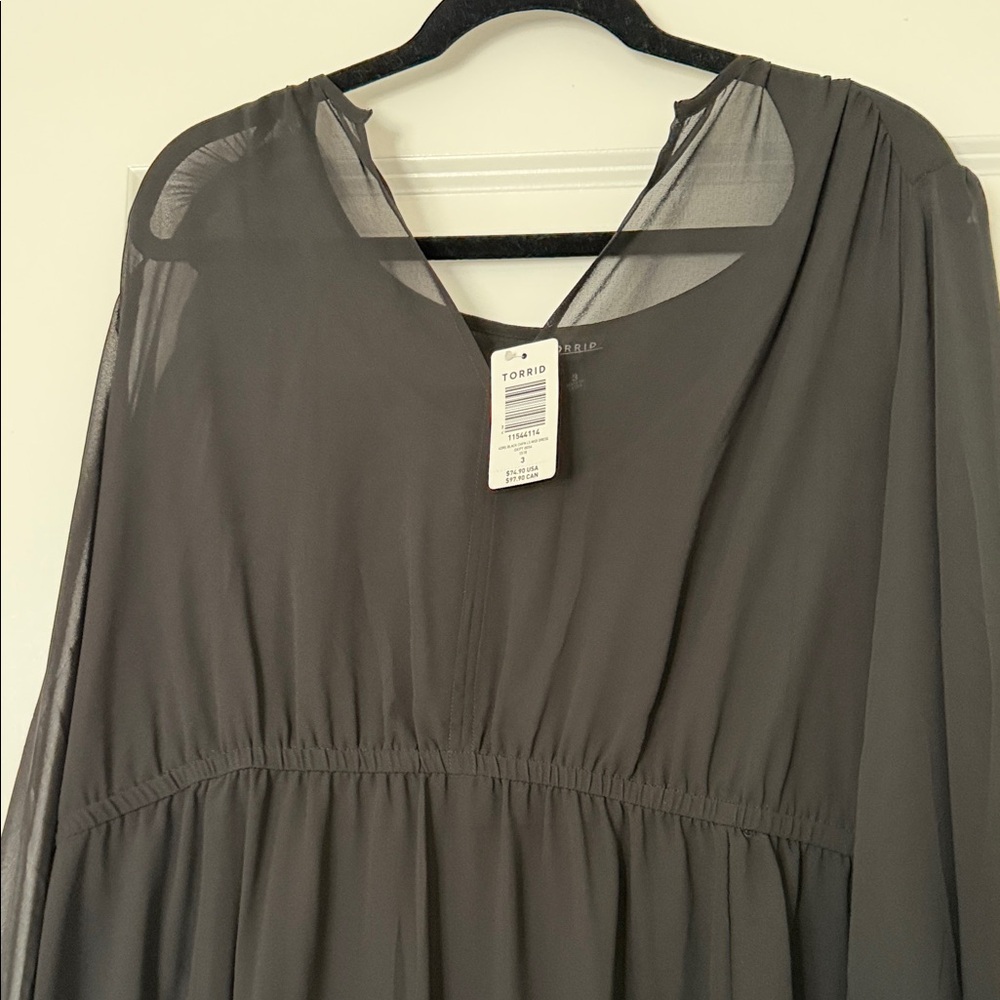 NWT Torrid Black Long Sleeve Chiffon Midi Dress - Picture 6 of 6